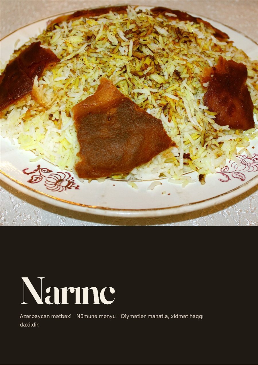 Narınc restoranı — menyu — üz qabığı